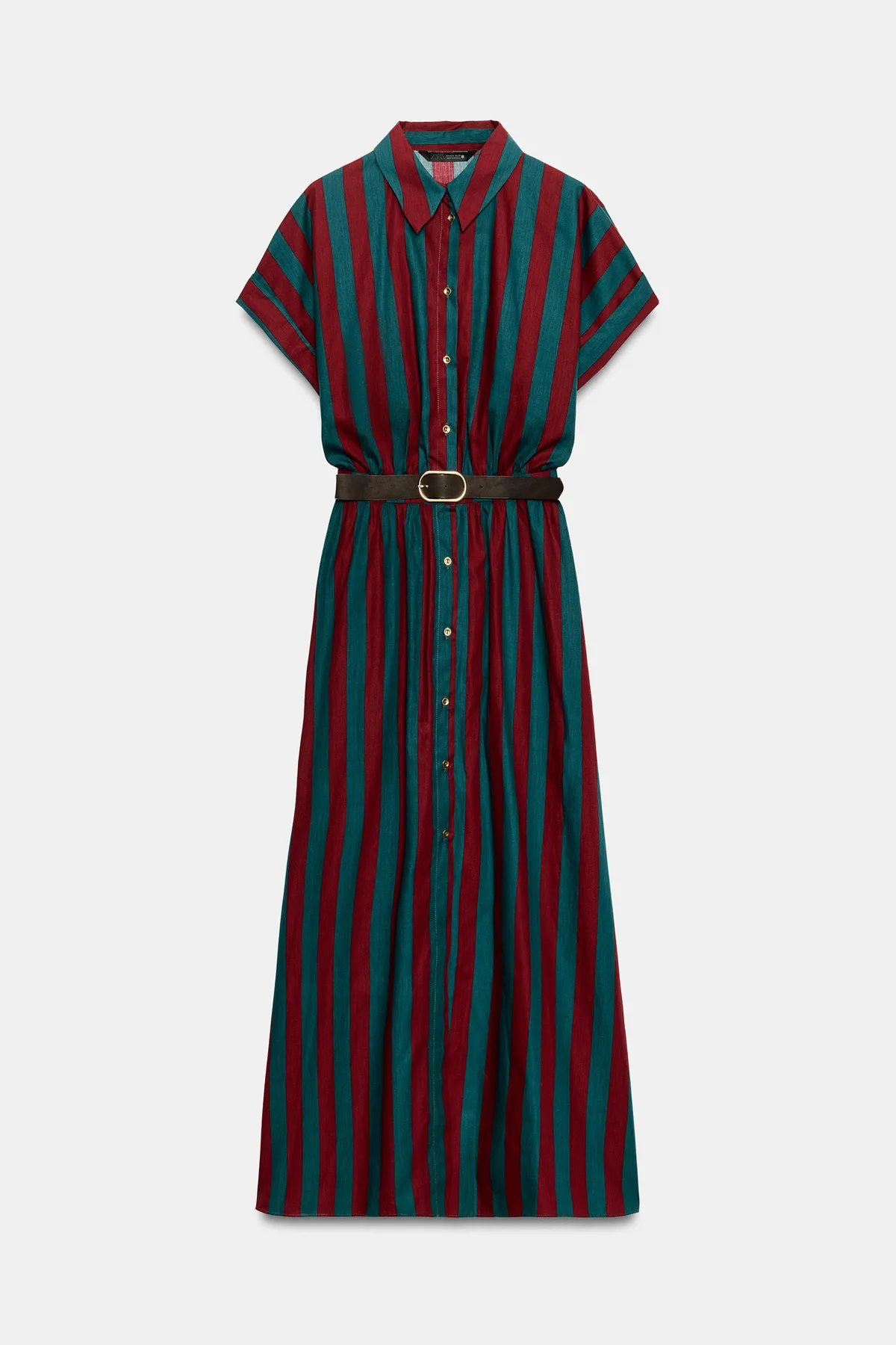 ROBE CHEMISE MI-LONGUE À RAYURES ET CEINTURE